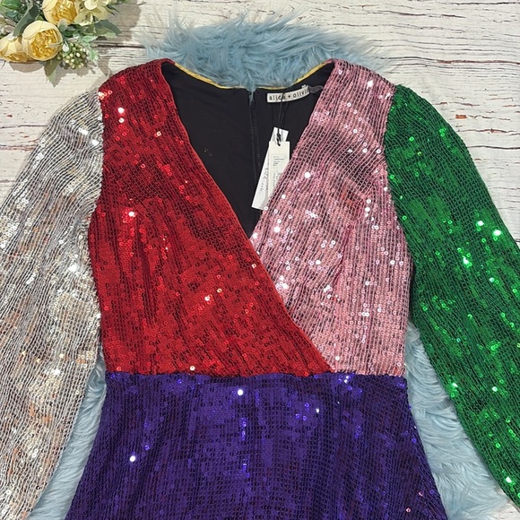 NWT Alice + Olivia Blaze Rainbow Mulit Colored Sequin Dress - Picture 7 of 11